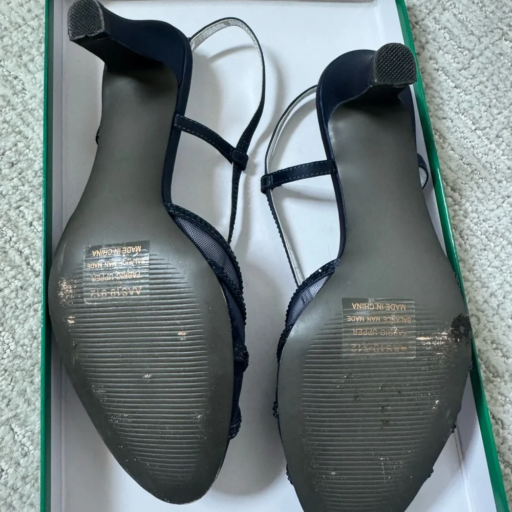 David Tate Navy Satin Open-Toe Crystal Slingback Heels - Picture 10 of 10